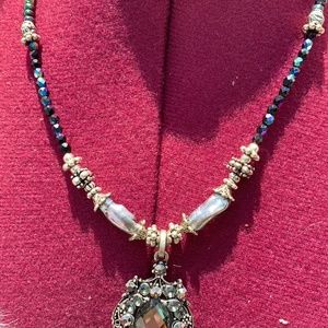 Black Victorian crystal , fresh water pearl